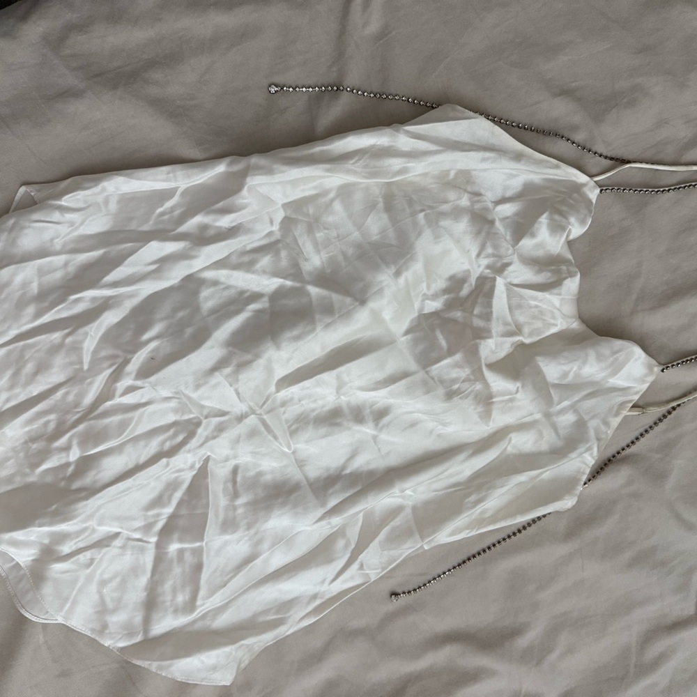 Cinq à Sept white slip Top with Chain Detail